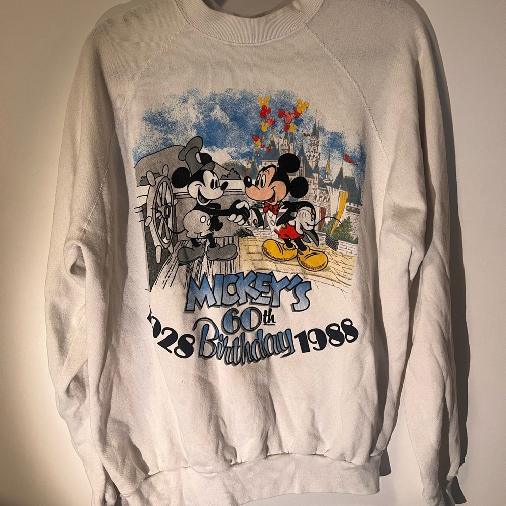 Disney White Mickey's 60th Birthday Crewneck Sweater